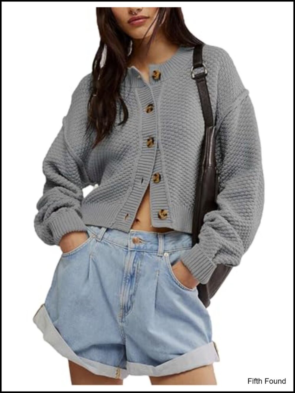 Oversized Cropped Button Down Cardigan Sweater Cotton Acrylic Knit Outwear